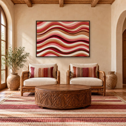 Wave Bands in Dusty Rose boho wall art in a den