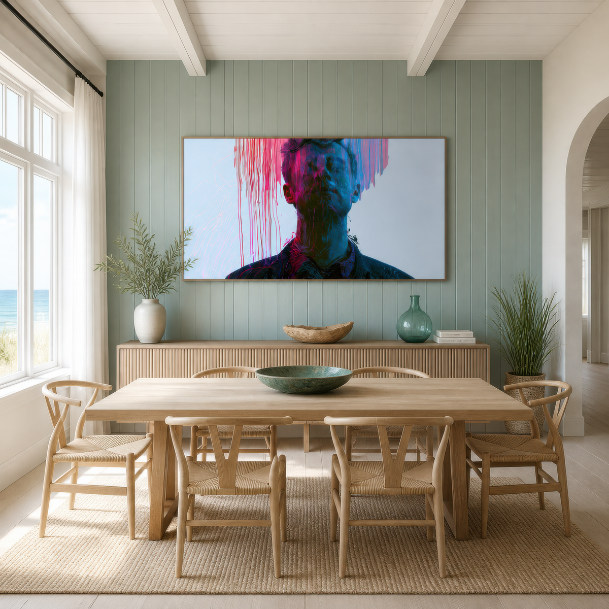 Color Drip Portrait in Pink and Blue – Abstract Portrait Wall Art