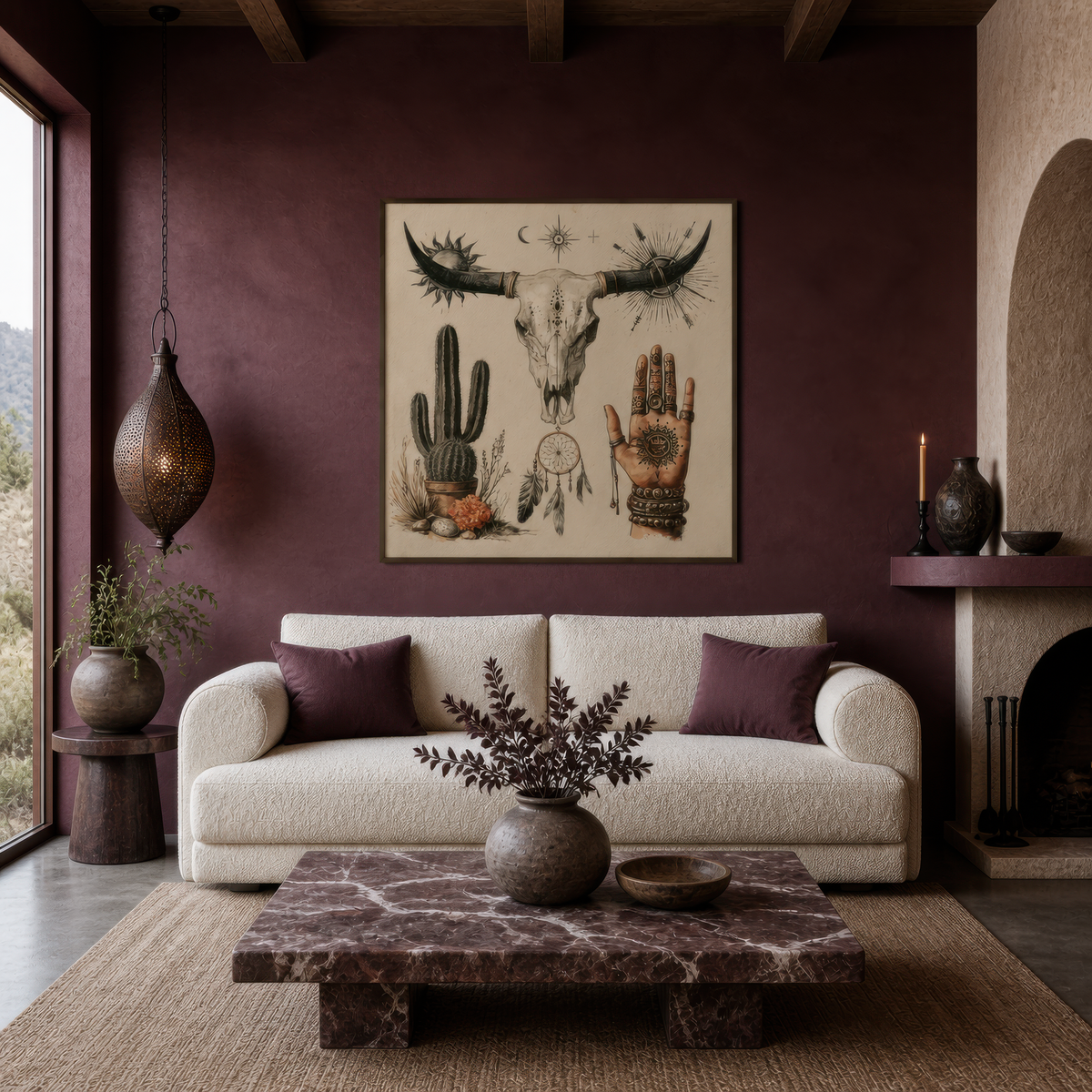 Bull Skull and Desert Talisman Collage – Boho Wall Art