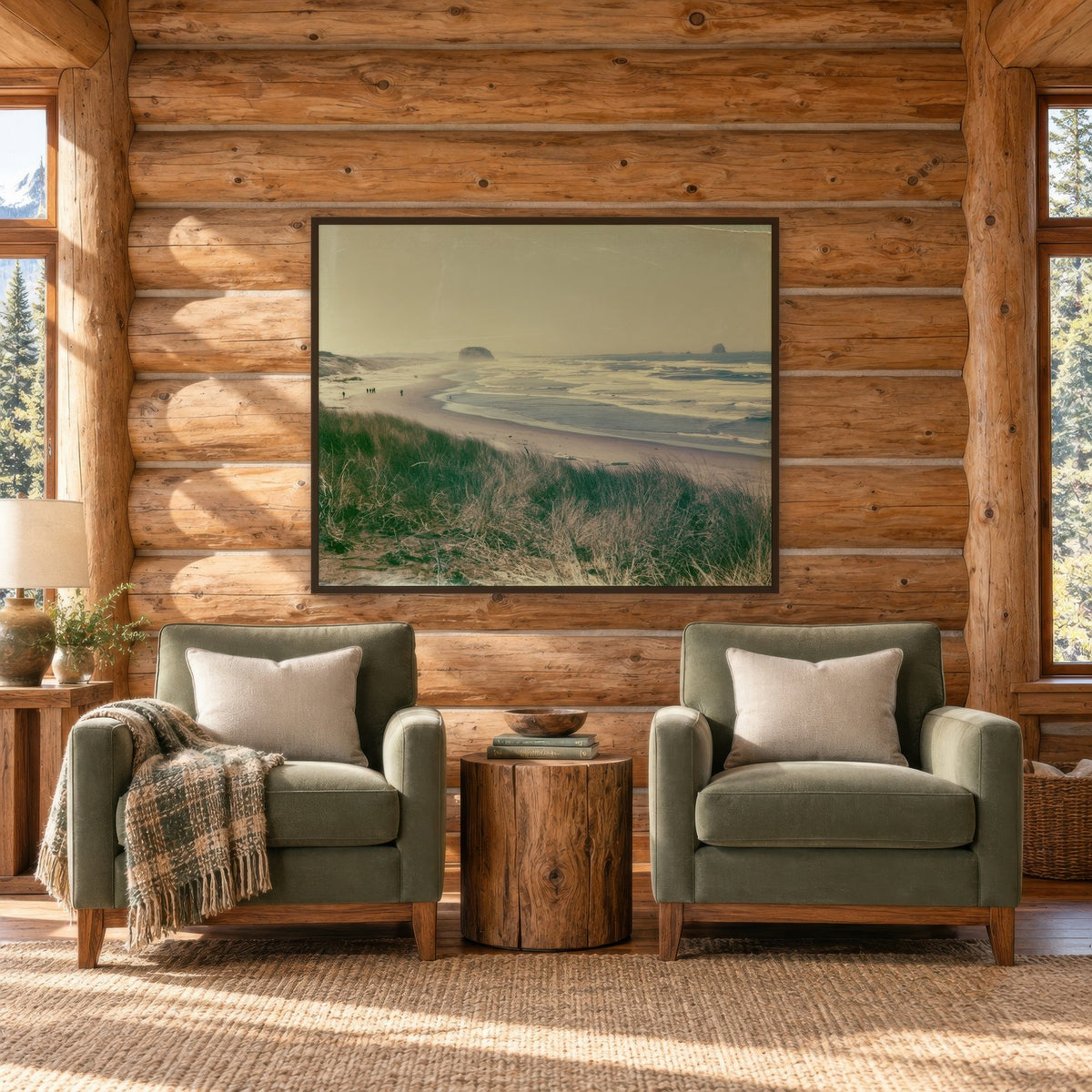 Coastal Dune Grasses and Sea Stacks landscape wall art in a den