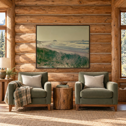Coastal Dune Grasses and Sea Stacks landscape wall art in a den
