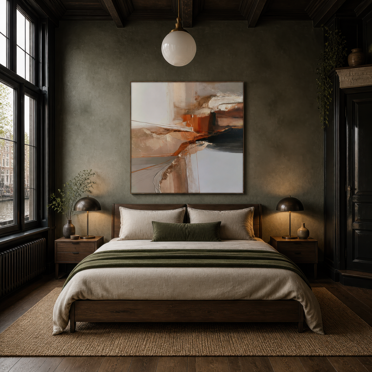 Diagonal Ridge in Rust and Slate – Earthy Abstract Wall Art