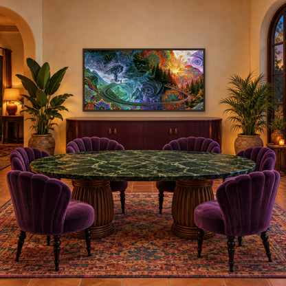 Tornado Ridge psychedelic wall art in a dining room