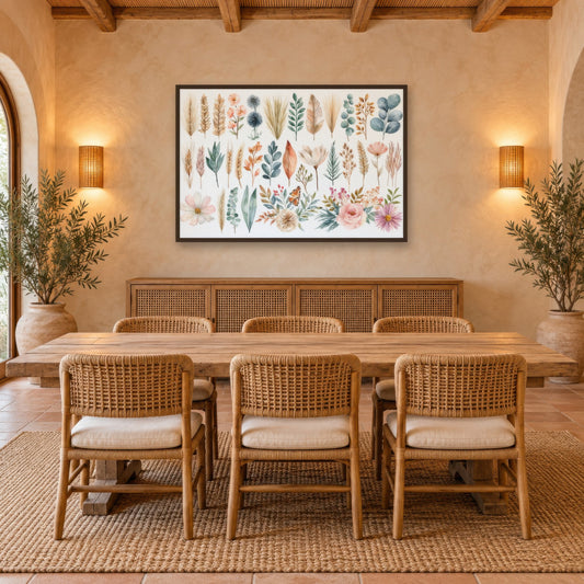 Pressed Botanical Collection boho wall art in a dining room