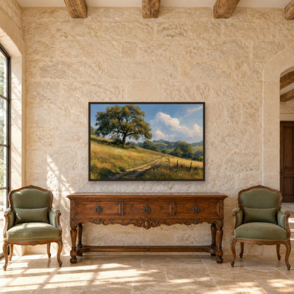 Golden Hillside Path impressionist wall art in an entryway