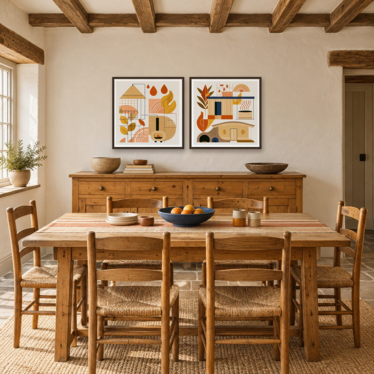 Autumn Geometric Study cottagecore wall art in a dining room