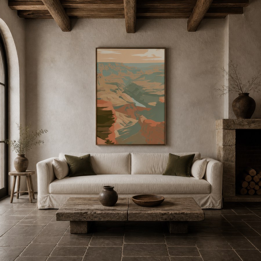 Layered Canyon Ridges Retro Poster – Landscape Wall Art