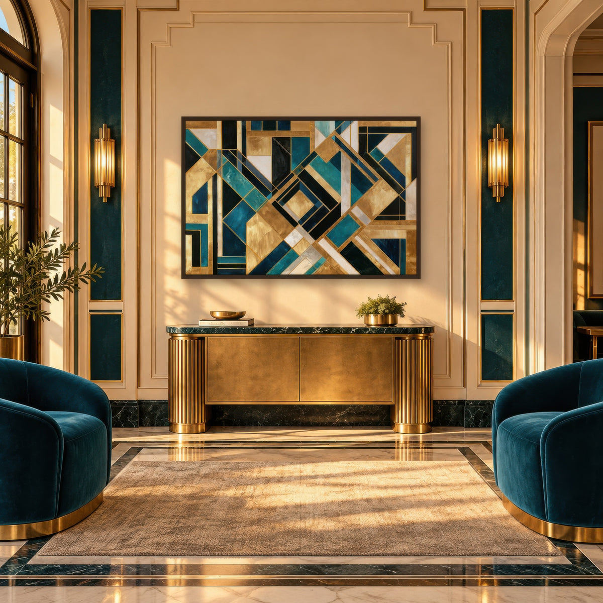 Topaz Angle art deco wall art in an entryway