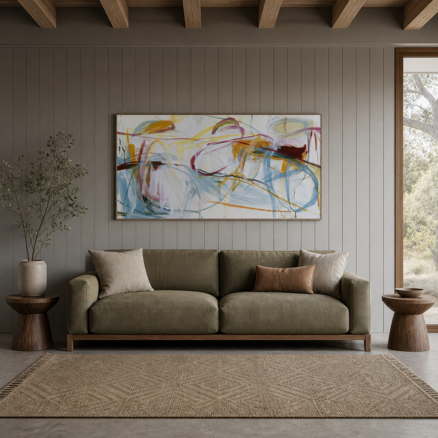 Mustard and Burgundy Loops Abstract – Abstract Wall Art