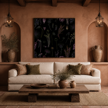 Dark Botanical Specimen Chart wall art print, alternate room view