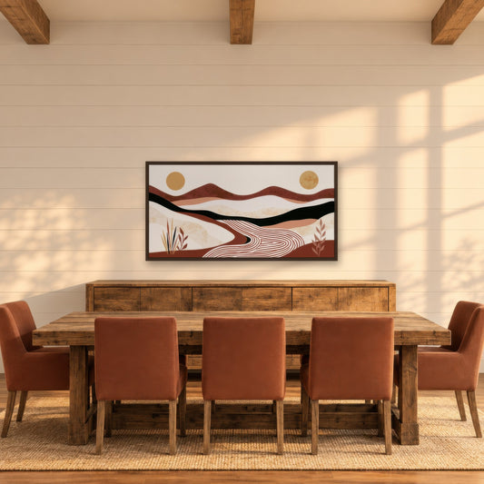 Desert River Valley Abstract landscape wall art in a dining room