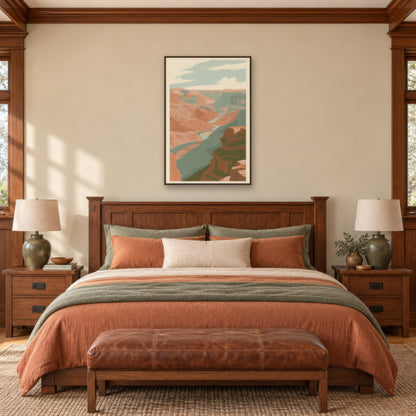 Wide Canyon Vista with a Pale River landscape wall art in a bedroom