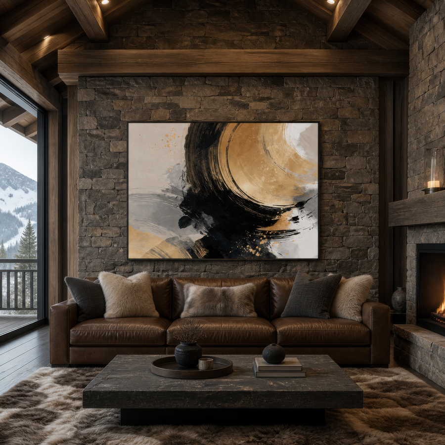 Gold and Black Ensō Abstract – Japandi Wall Art