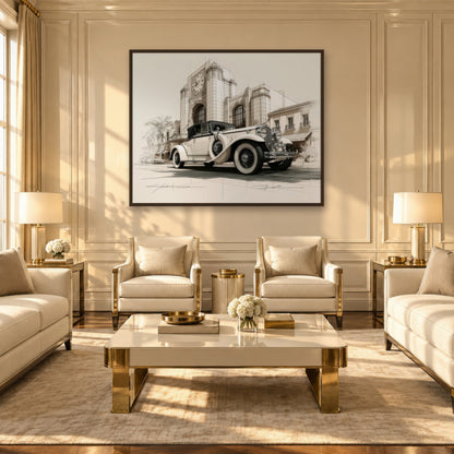 Amber Motorcar Sketch art deco wall art in a den