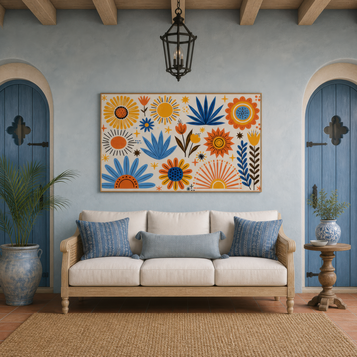 Folk Sunburst Garden – Boho Wall Art
