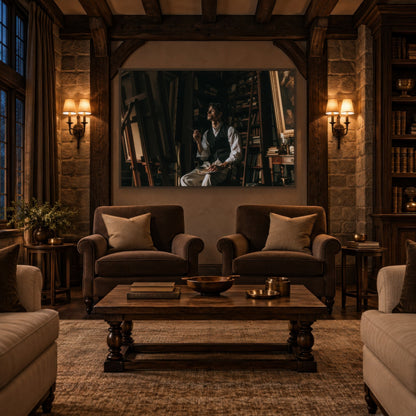 Artist in Repose dark academia wall art in a den