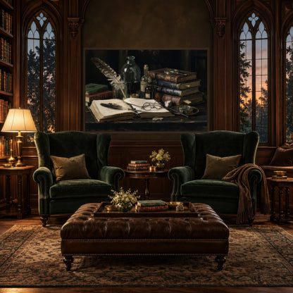 Ivy League Shadow dark academia wall art in a den