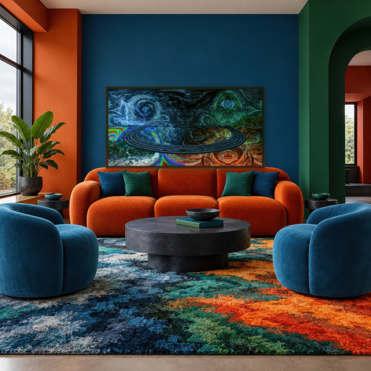 Feel Good Fractal psychedelic wall art in a den