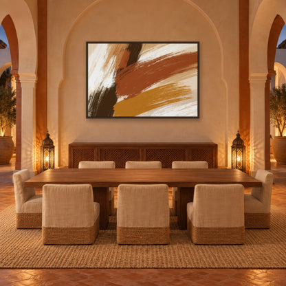 Bold Strokes in Rust and Gold boho wall art in a dining room