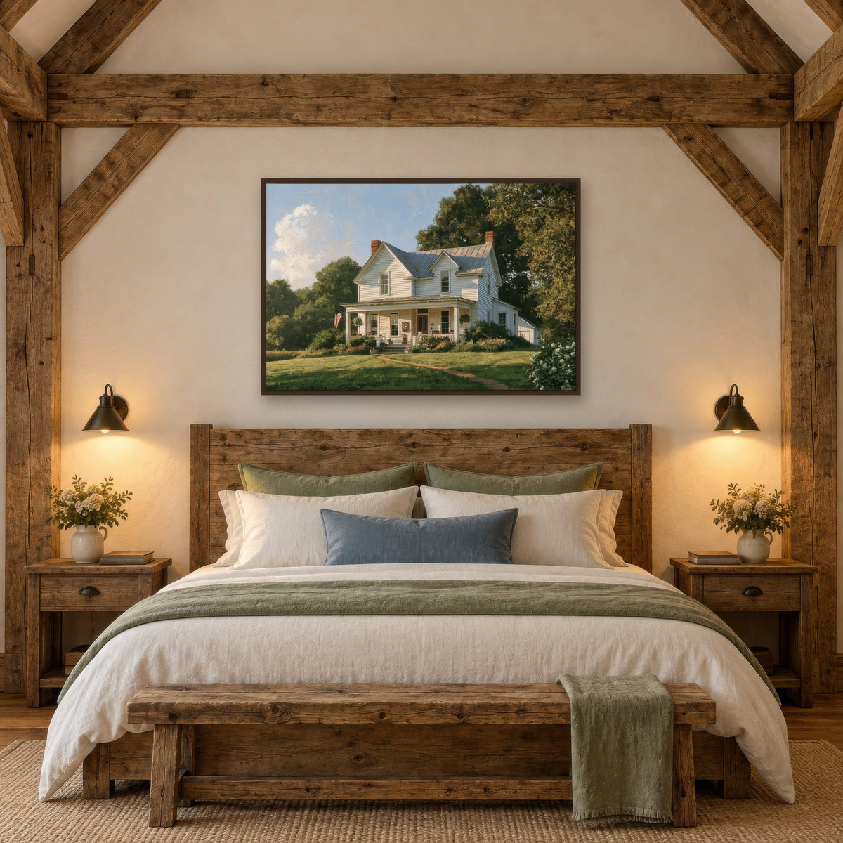 Sunny Morning Farmhouse wall art in a bedroom