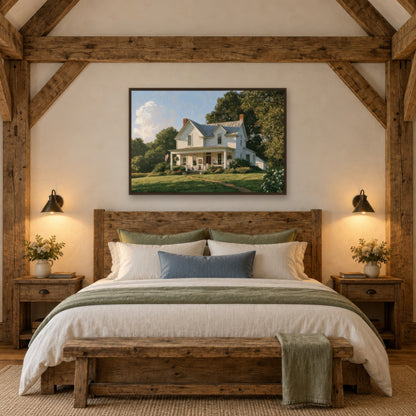 Sunny Morning Farmhouse wall art in a bedroom