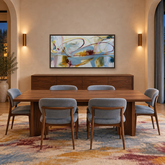 Sweeping Loop and Horizon Band Abstract wall art in a dining room