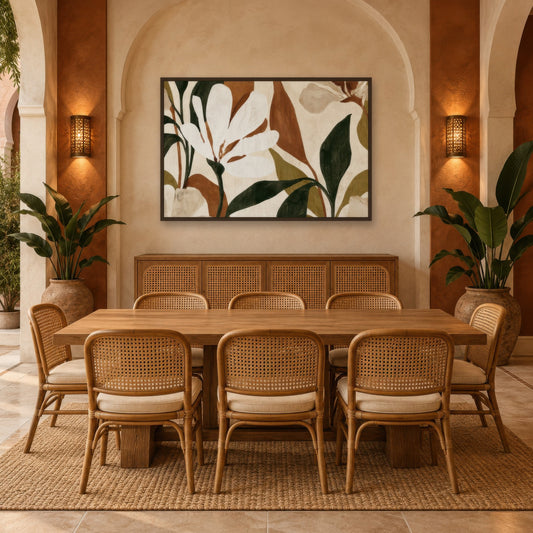 Magnolia in Bloom boho wall art in a dining room