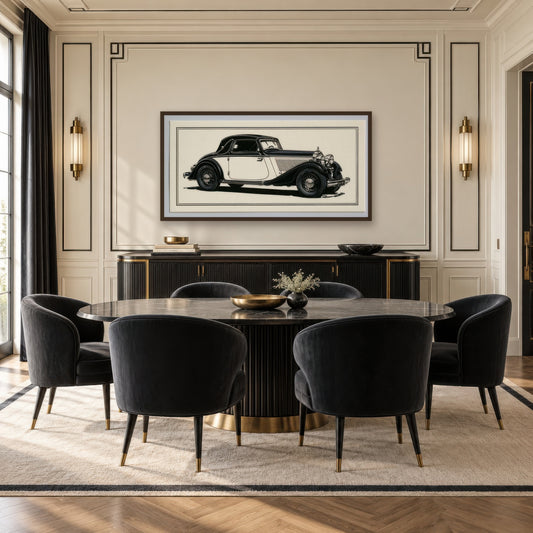 Vintage Coupe Sketch art deco wall art in a dining room