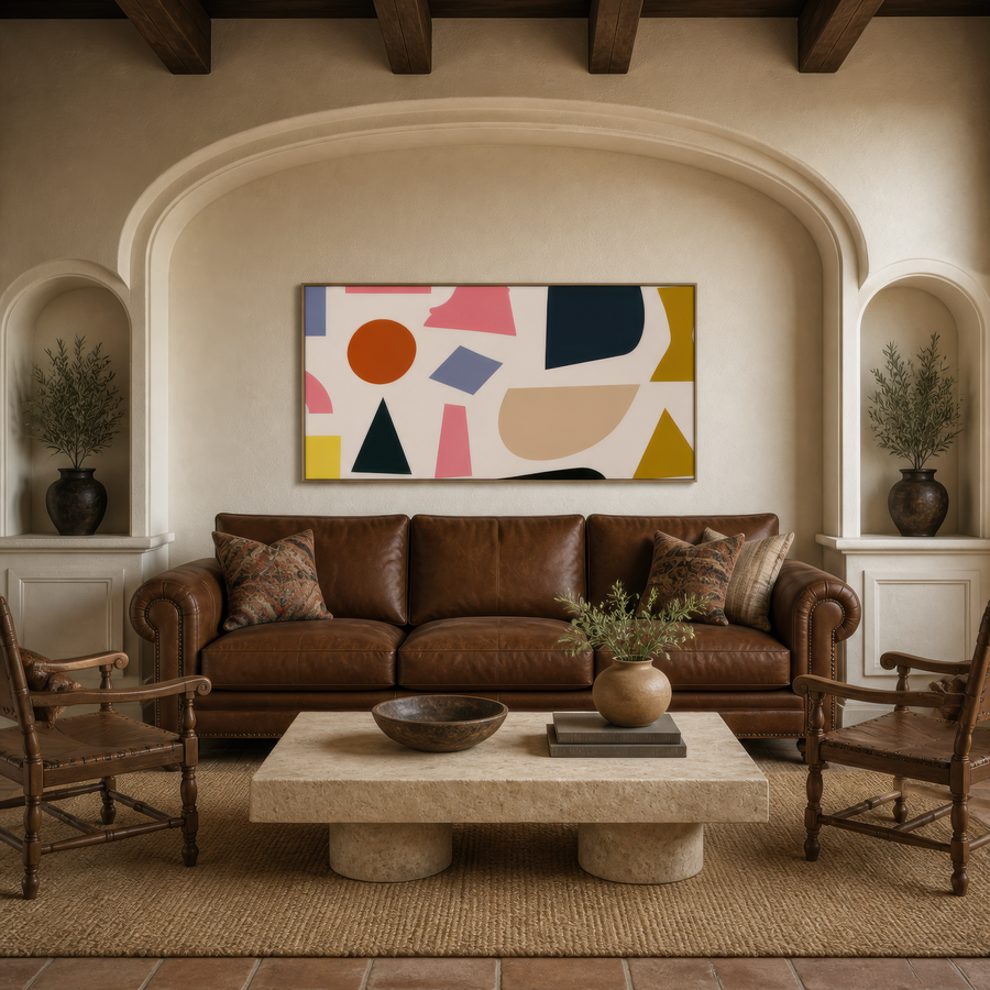 Geometric Shape Abstract in Rust and Navy – Abstract Wall Art
