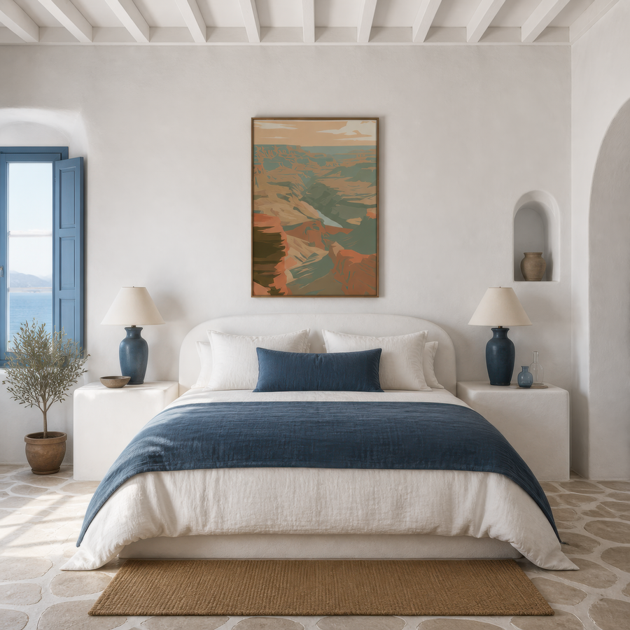 Layered Canyon Ridges Retro Poster – Landscape Wall Art