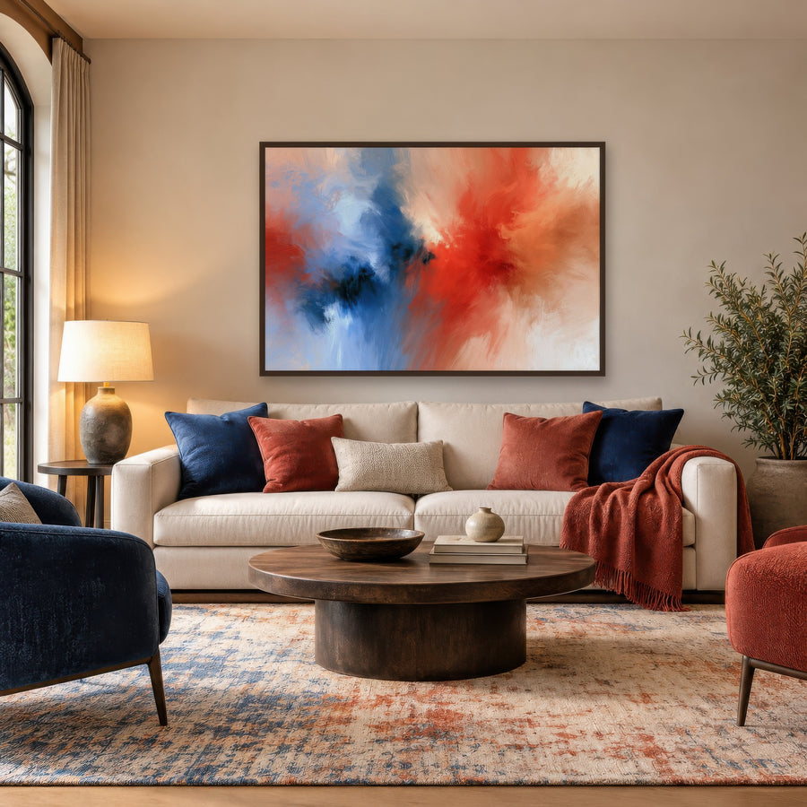 Red and Navy Burst – Abstract Wall Art
