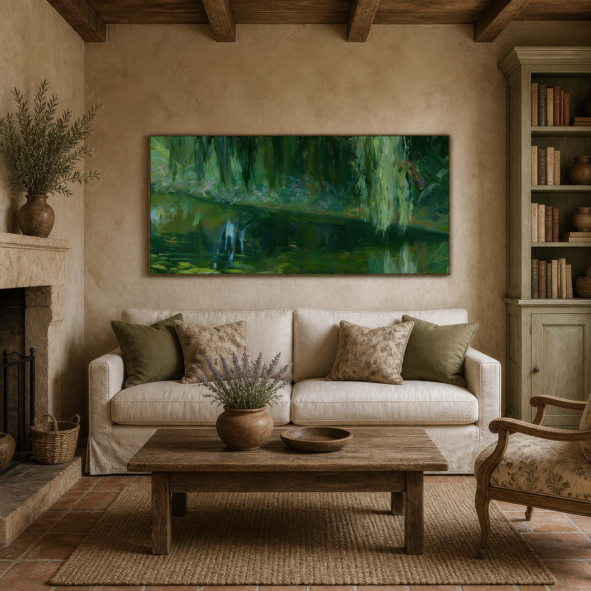 Shaded Willow Pond in Deep Green – Impressionist Wall Art