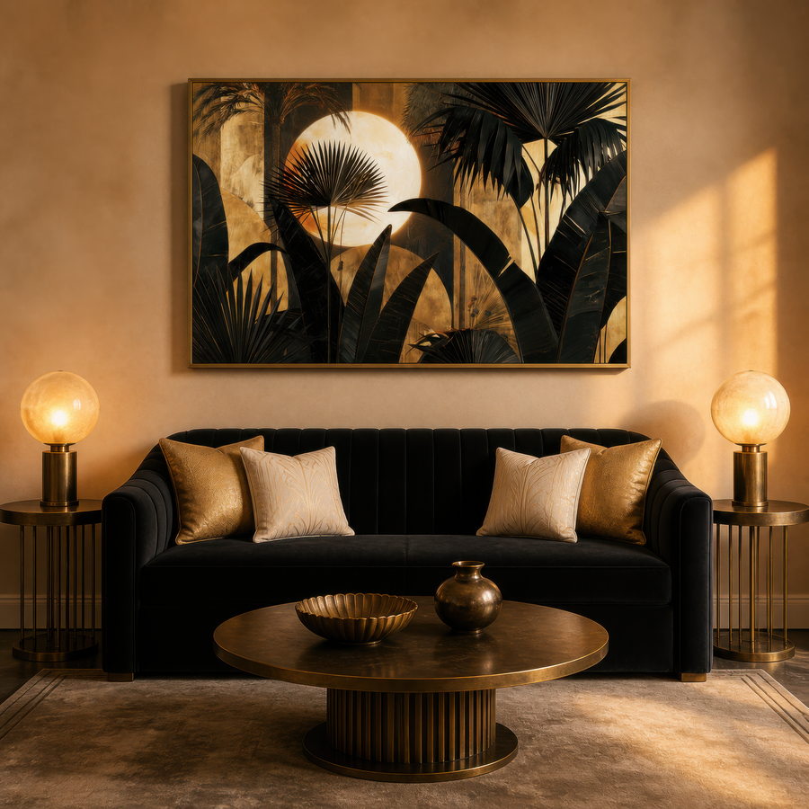 Palm Silhouette Moonrise – Art Deco Wall Art