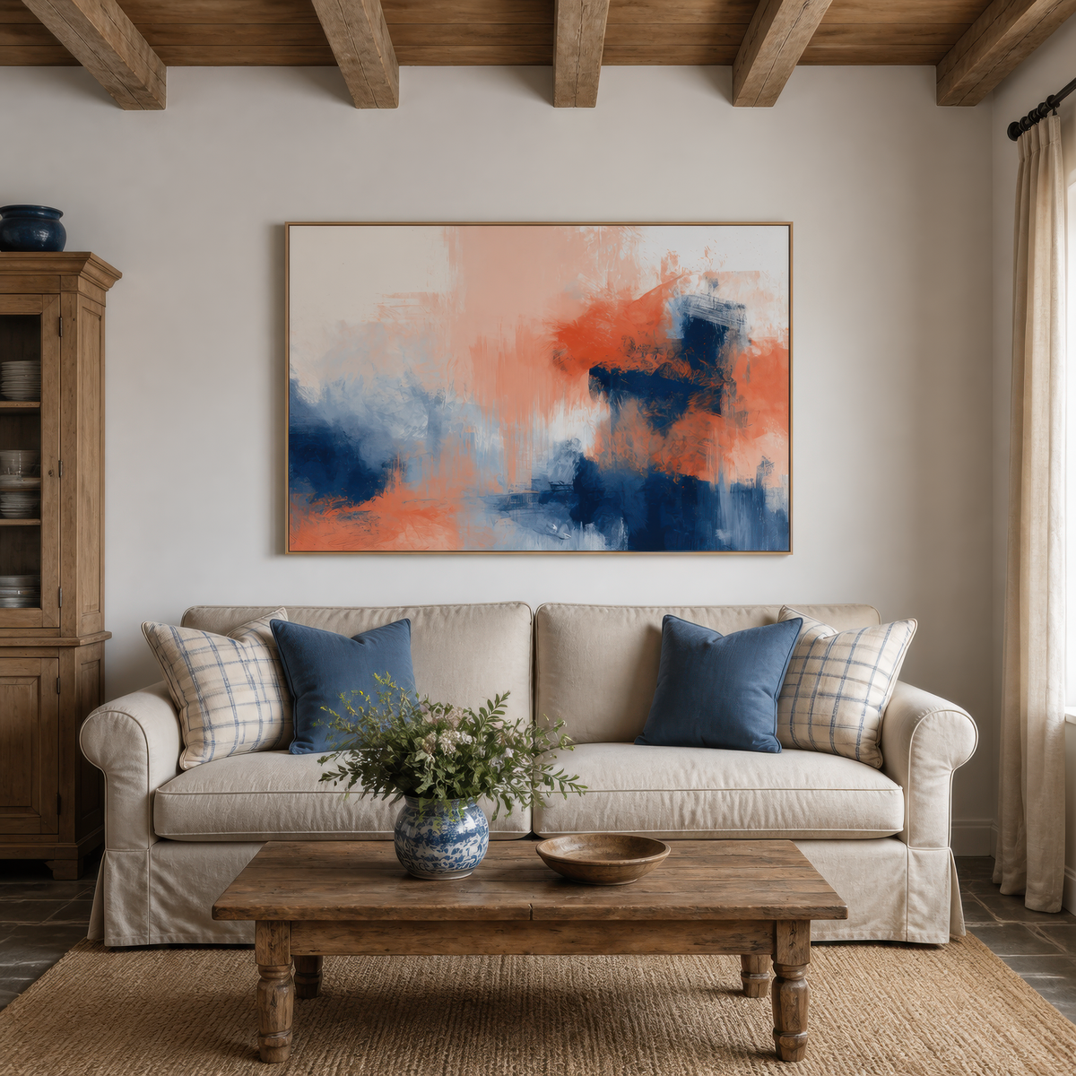 Navy and Coral Abstract – Abstract Wall Art