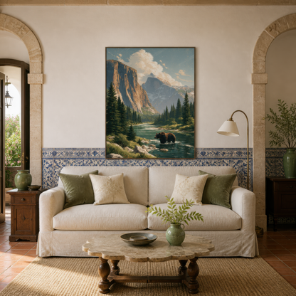 Yosemite Valley with Bear wall art print, alternate room view