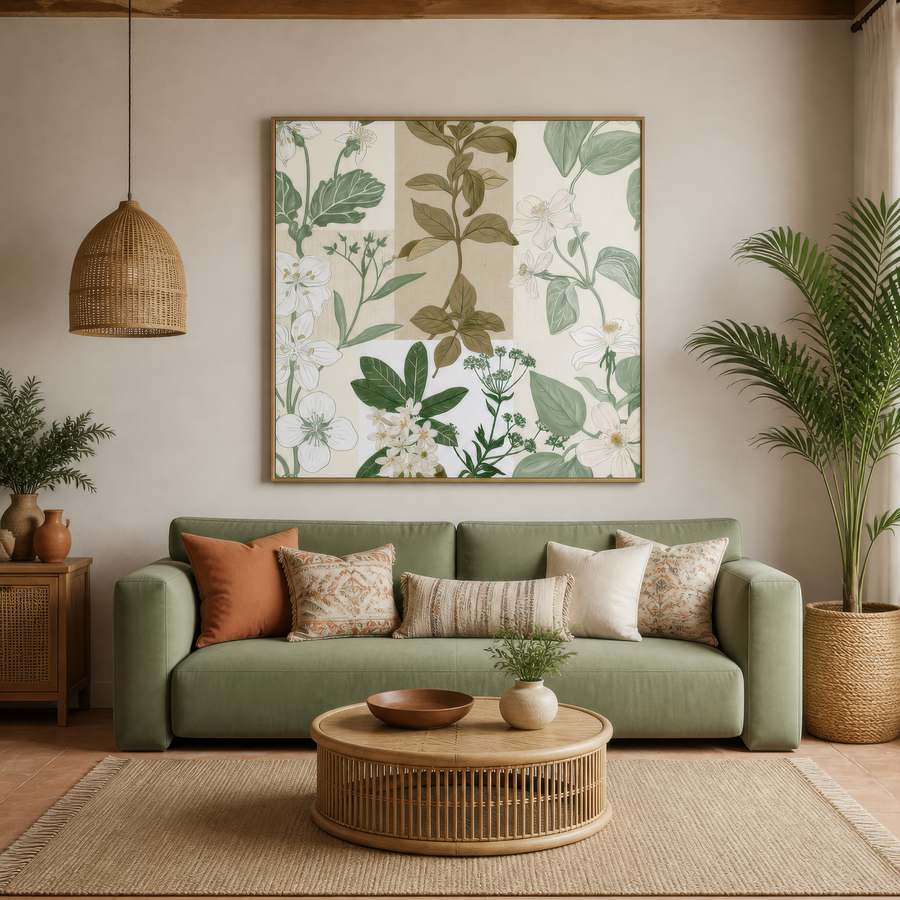 Patchwork Botanical Floral Illustration – Vintage Illustration Wall Art