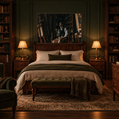 Artist in Repose dark academia wall art in a bedroom