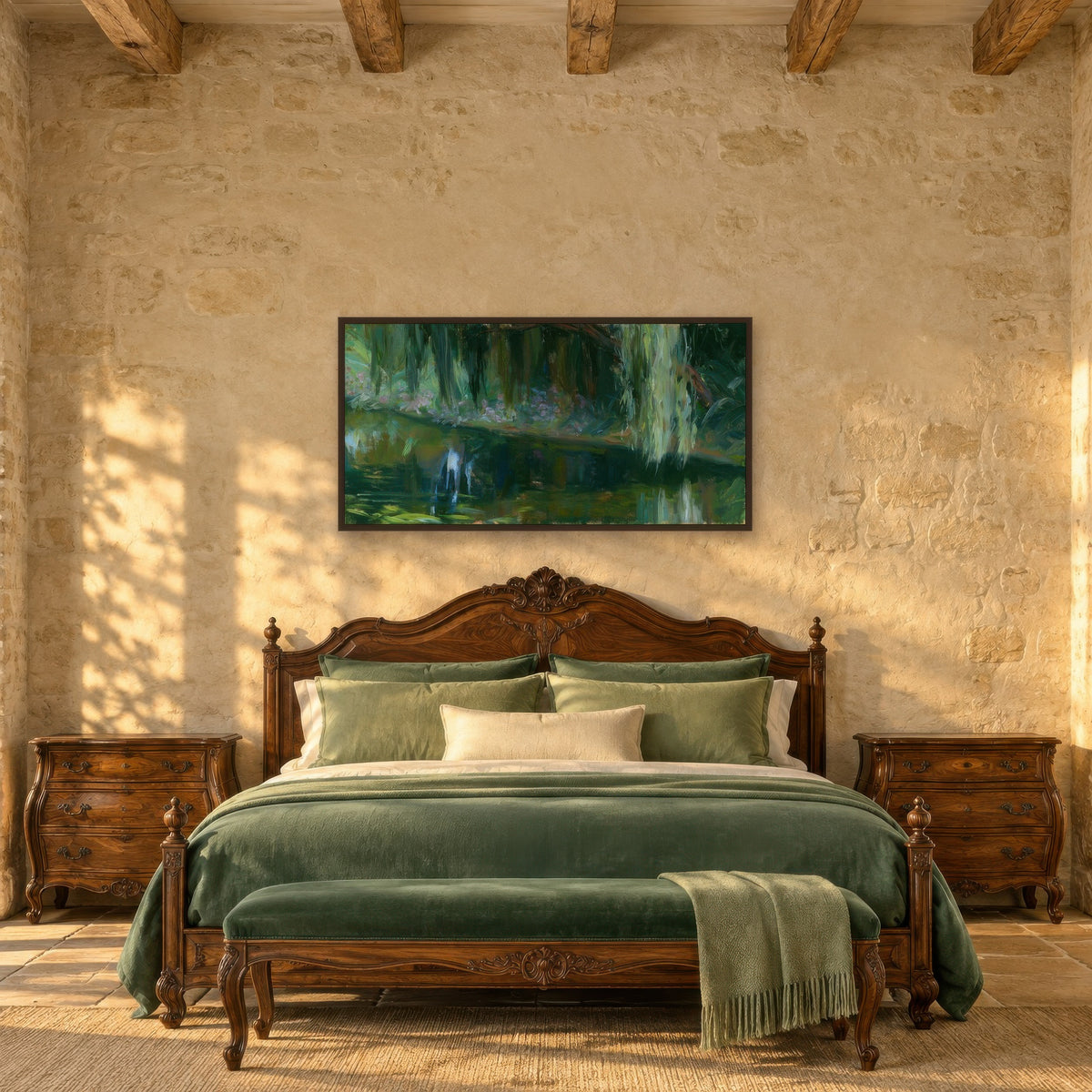 Shaded Willow Pond in Deep Green – Impressionist Wall Art