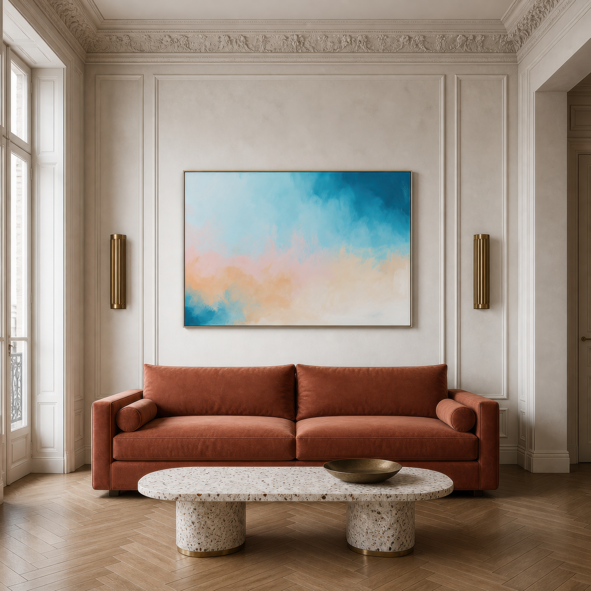 Teal and Apricot Cloud Abstract – Abstract Wall Art