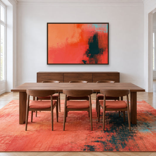 Coral and Teal Abstract wall art in a dining room