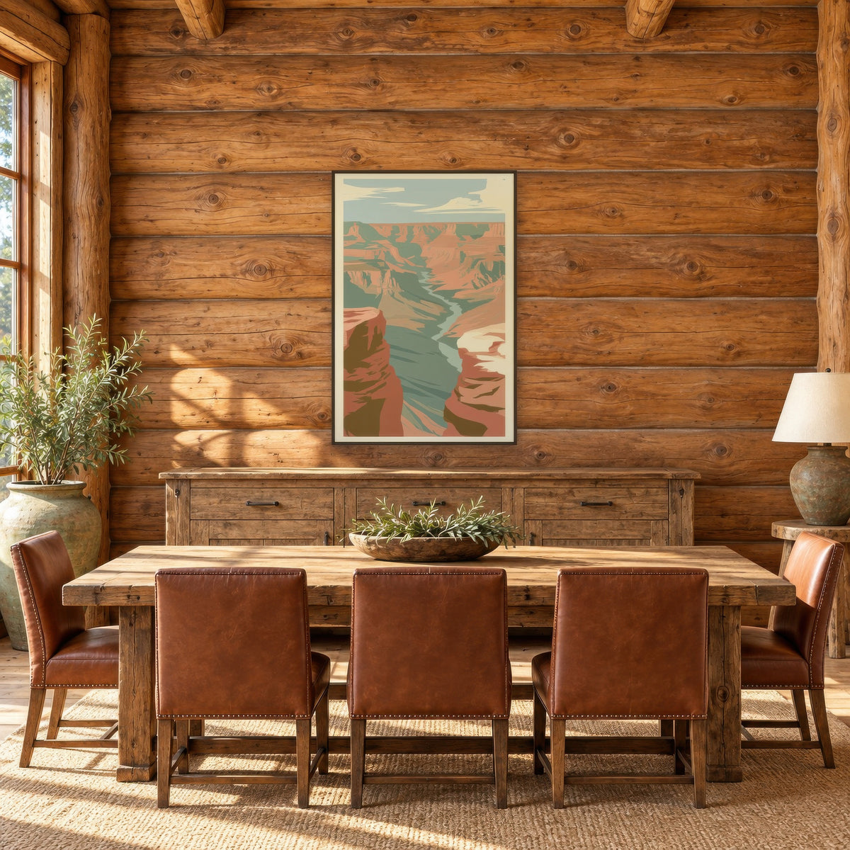Narrow Gorge and Teal River Poster landscape wall art in a dining room