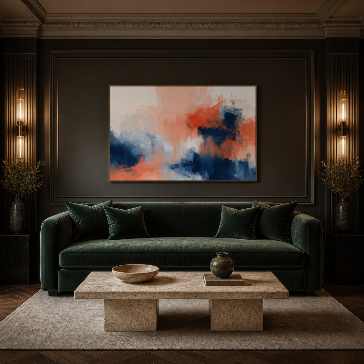 Navy and Coral Abstract – Abstract Wall Art