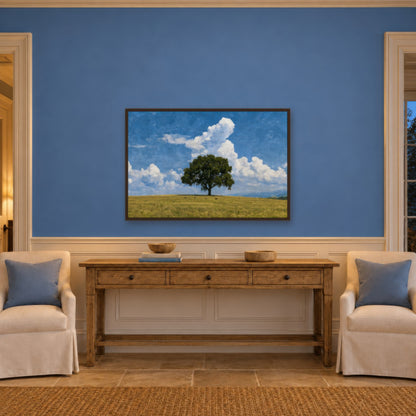Lone Tree in the Field impressionist wall art in an entryway