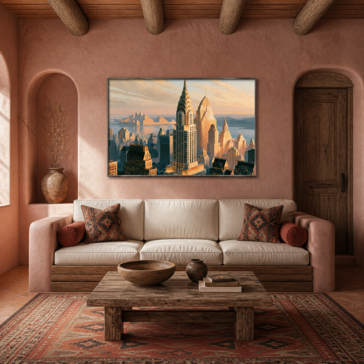 Golden Skyline Spire – Art Deco Wall Art