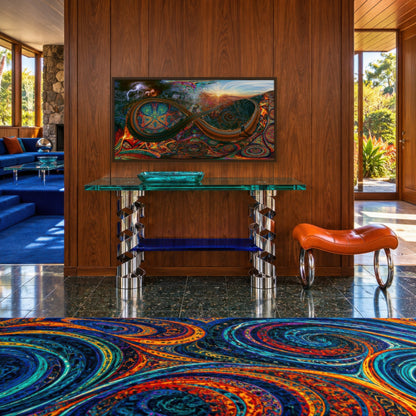 Hillside at Dusk psychedelic wall art in an entryway