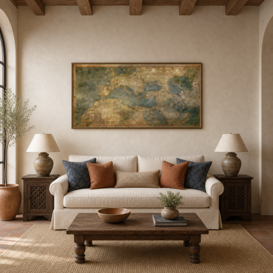 Aged Antique Map wall art print staged in a room