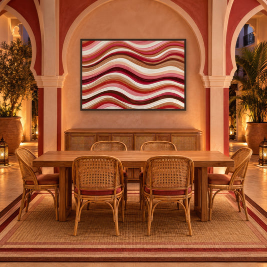 Wave Bands in Dusty Rose boho wall art in a dining room