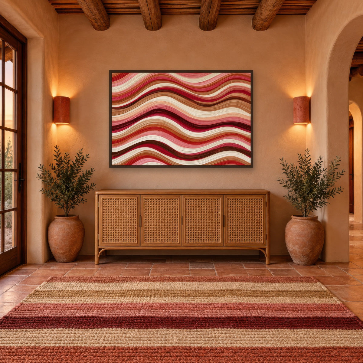 Wave Bands in Dusty Rose boho wall art in an entryway