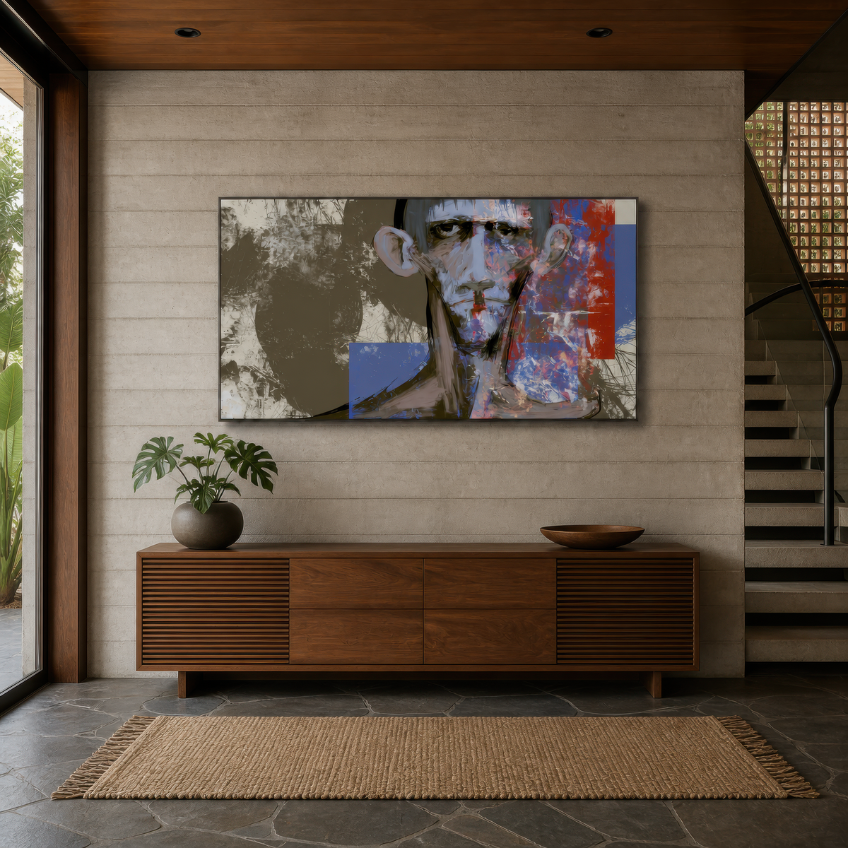 Olive and Red Portrait wall art, alternate room view