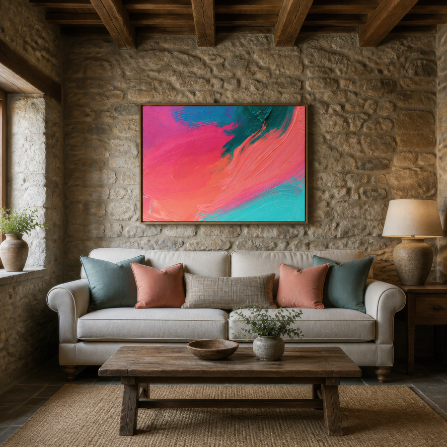 Pink and Teal Brushstroke Abstract – Abstract Wall Art